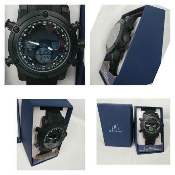 Exclusive Midnight Black Analog/Digital George Designer Rare Light Up Dial Watch - Picture 3 of 12